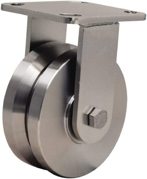 Hamilton - 5" Diam x 2" Wide, Stainless Steel Rigid Caster - 950 Lb Capacity, Top Plate Mount, 4" x 4-1/2" Plate, Delrin Bearing - Americas Industrial Supply