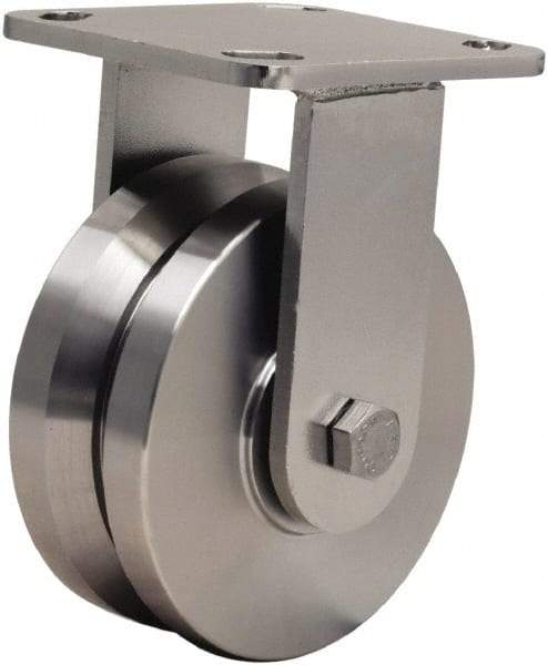 Hamilton - 5" Diam x 2" Wide, Stainless Steel Rigid Caster - 950 Lb Capacity, Top Plate Mount, 4" x 4-1/2" Plate, Stainless Steel Precision Ball Bearing - Americas Industrial Supply