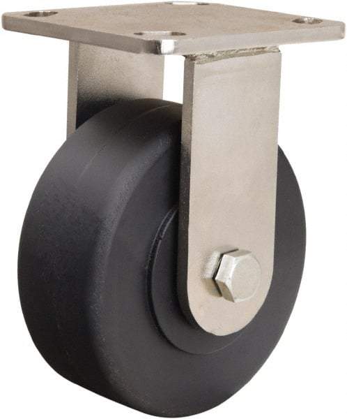 Hamilton - 5" Diam x 2" Wide x 6-1/2" OAH Top Plate Mount Rigid Caster - Nylon, 1,600 Lb Capacity, Stainless Steel Double Shielded Precision Ball Bearing, 4 x 4-1/2" Plate - Americas Industrial Supply