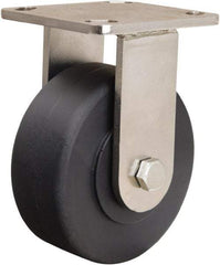 Hamilton - 5" Diam x 2" Wide x 6-1/2" OAH Top Plate Mount Rigid Caster - Nylon, 1,600 Lb Capacity, Stainless Steel Double Shielded Precision Ball Bearing, 4 x 4-1/2" Plate - Americas Industrial Supply