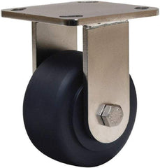 Hamilton - 4" Diam x 2" Wide x 5-5/8" OAH Top Plate Mount Rigid Caster - Nylon, 1,600 Lb Capacity, Stainless Steel Double Shielded Precision Ball Bearing, 4 x 4-1/2" Plate - Americas Industrial Supply