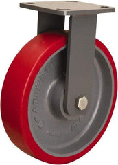 Hamilton - 8" Diam x 2" Wide x 9-1/2" OAH Top Plate Mount Rigid Caster - Polyurethane Mold onto Cast Iron Center, 1,800 Lb Capacity, Sealed Precision Ball Bearing, 4 x 4-1/2" Plate - Americas Industrial Supply