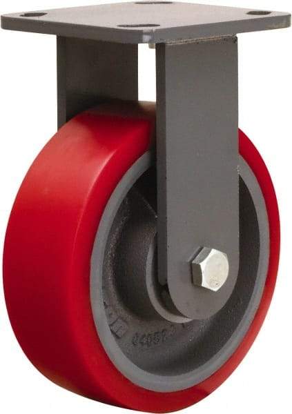 Hamilton - 6" Diam x 2" Wide x 7-1/2" OAH Top Plate Mount Rigid Caster - Polyurethane Mold onto Cast Iron Center, 1,400 Lb Capacity, Sealed Precision Ball Bearing, 4 x 4-1/2" Plate - Americas Industrial Supply