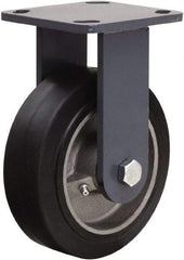 Hamilton - 6" Diam x 2" Wide x 7-1/2" OAH Top Plate Mount Rigid Caster - Rubber Mold on Cast Iron, 410 Lb Capacity, Tapered Roller Bearing, 4 x 4-1/2" Plate - Americas Industrial Supply