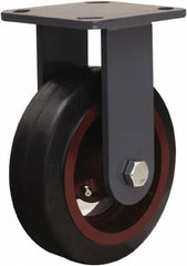 Hamilton - 6" Diam x 2" Wide x 7-1/2" OAH Top Plate Mount Rigid Caster - Rubber Mold on Cast Iron, 410 Lb Capacity, Straight Roller Bearing, 4 x 4-1/2" Plate - Americas Industrial Supply