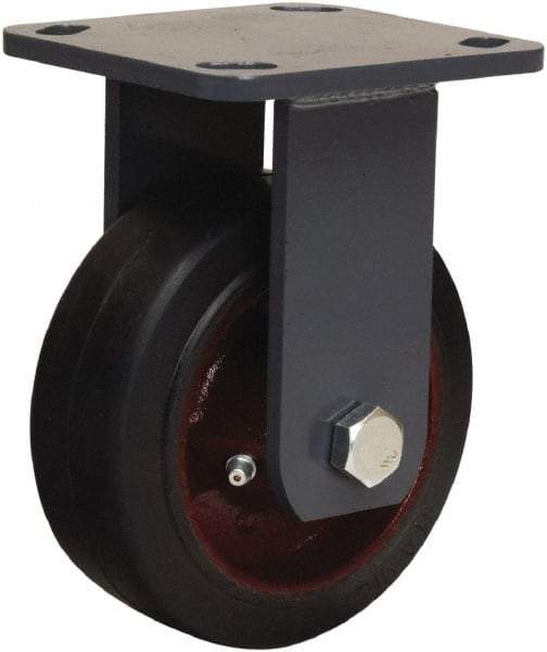 Hamilton - 5" Diam x 2" Wide x 6-1/2" OAH Top Plate Mount Rigid Caster - Rubber Mold on Cast Iron, 350 Lb Capacity, Straight Roller Bearing, 4 x 4-1/2" Plate - Americas Industrial Supply