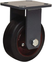 Hamilton - 5" Diam x 2" Wide x 6-1/2" OAH Top Plate Mount Rigid Caster - Rubber Mold on Cast Iron, 350 Lb Capacity, Straight Roller Bearing, 4 x 4-1/2" Plate - Americas Industrial Supply
