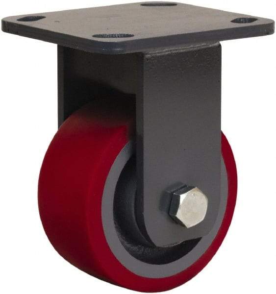 Hamilton - 4" Diam x 2" Wide x 5-5/8" OAH Top Plate Mount Rigid Caster - Polyurethane Mold onto Cast Iron Center, 900 Lb Capacity, Sealed Precision Ball Bearing, 4 x 4-1/2" Plate - Americas Industrial Supply