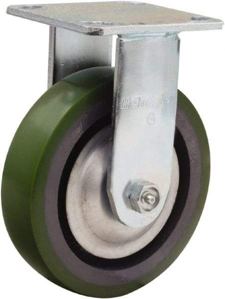 Hamilton - 6" Diam x 1-1/2" Wide x 7-1/2" OAH Top Plate Mount Rigid Caster - Polyurethane Mold onto Cast Iron Center, 850 Lb Capacity, Straight Roller Bearing, 4 x 4-1/2" Plate - Americas Industrial Supply