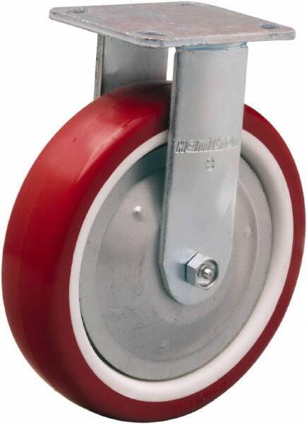 Hamilton - 8" Diam x 2" Wide x 9-1/2" OAH Top Plate Mount Rigid Caster - Polyurethane Mold on Polypropylene, 900 Lb Capacity, Straight Roller Bearing, 4 x 4-1/2" Plate - Americas Industrial Supply
