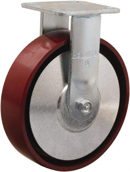 Hamilton - 8" Diam x 2" Wide x 9-1/2" OAH Top Plate Mount Rigid Caster - Cast Iron, 900 Lb Capacity, Sealed Precision Ball Bearing, 4 x 4-1/2" Plate - Americas Industrial Supply