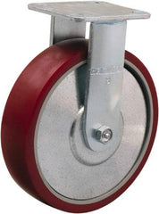 Hamilton - 8" Diam x 2" Wide x 9-1/2" OAH Top Plate Mount Rigid Caster - Polyurethane on Aluminum, 900 Lb Capacity, Straight Roller Bearing, 4 x 4-1/2" Plate - Americas Industrial Supply