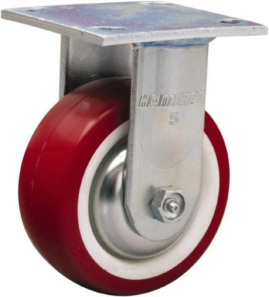 Hamilton - 5" Diam x 2" Wide x 6-1/2" OAH Top Plate Mount Rigid Caster - Polyurethane Mold on Polypropylene, 900 Lb Capacity, Straight Roller Bearing, 4 x 4-1/2" Plate - Americas Industrial Supply