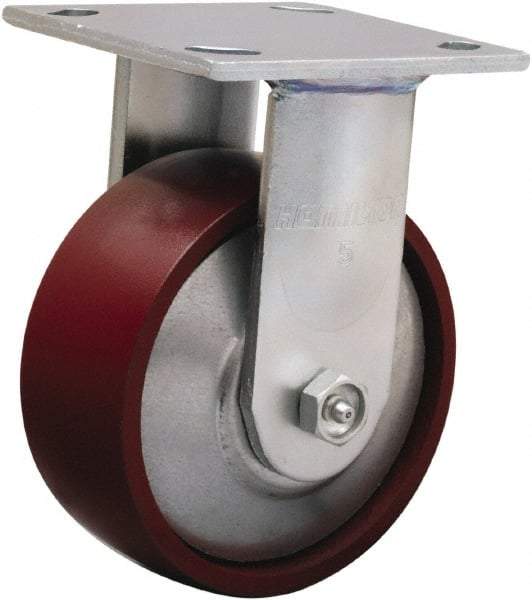 Hamilton - 5" Diam x 2" Wide x 6-1/2" OAH Top Plate Mount Rigid Caster - Cast Iron, 900 Lb Capacity, Sealed Precision Ball Bearing, 4 x 4-1/2" Plate - Americas Industrial Supply