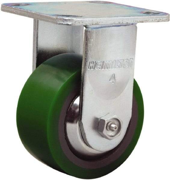 Hamilton - 4" Diam x 2" Wide x 5-5/8" OAH Top Plate Mount Rigid Caster - Polyurethane Mold onto Cast Iron Center, 750 Lb Capacity, Sealed Precision Ball Bearing, 4 x 4-1/2" Plate - Americas Industrial Supply