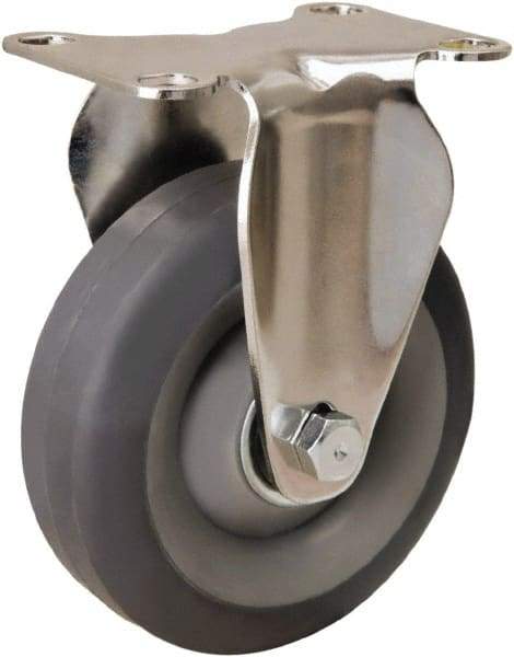 Hamilton - 4" Diam x 1-3/8" Wide x 5-1/8" OAH Top Plate Mount Rigid Caster - Rubber Mold on Polyolefin, 250 Lb Capacity, Delrin Bearing, 2-3/8 x 3-5/8" Plate - Americas Industrial Supply