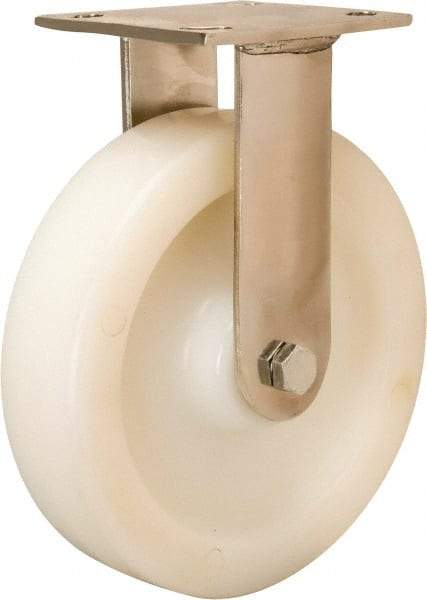Hamilton - 8" Diam x 2" Wide x 9-1/2" OAH Top Plate Mount Rigid Caster - Nylon, 500 Lb Capacity, Stainless Steel Precision Ball Bearing, 3-3/4 x 4-1/2" Plate - Americas Industrial Supply