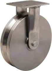 Hamilton - 8" Diam x 2" Wide, Stainless Steel Rigid Caster - 800 Lb Capacity, Top Plate Mount, 3-3/4" x 4-1/2" Plate, Delrin Bearing - Americas Industrial Supply
