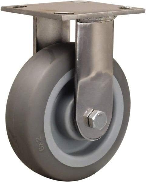 Hamilton - 6" Diam x 2" Wide x 7-1/2" OAH Top Plate Mount Rigid Caster - Rubber Mold on Polyolefin, 410 Lb Capacity, Delrin Bearing, 3-3/4 x 4-1/2" Plate - Americas Industrial Supply