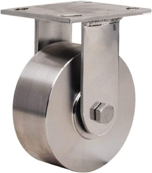 Hamilton - 5" Diam x 2" Wide x 6-1/2" OAH Top Plate Mount Rigid Caster - Forged Steel, 800 Lb Capacity, Plain Bore Bearing, 3-3/4 x 4-1/2" Plate - Americas Industrial Supply