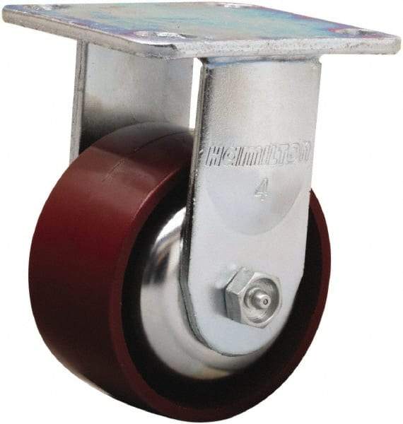 Hamilton - 4" Diam x 2" Wide x 5-5/8" OAH Top Plate Mount Rigid Caster - Cast Iron, 900 Lb Capacity, Sealed Precision Ball Bearing, 4 x 4-1/2" Plate - Americas Industrial Supply