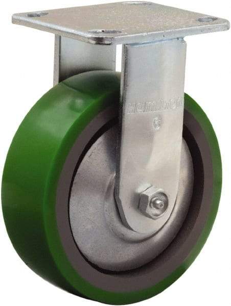 Hamilton - 6" Diam x 2" Wide x 7-1/2" OAH Top Plate Mount Rigid Caster - Polyurethane Mold onto Cast Iron Center, 900 Lb Capacity, Sealed Precision Ball Bearing, 4 x 4-1/2" Plate - Americas Industrial Supply