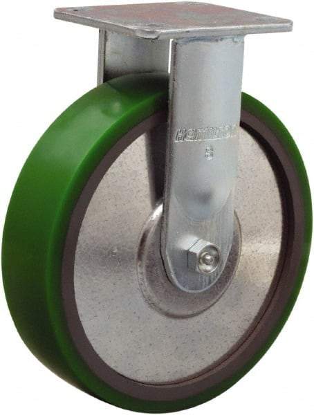 Hamilton - 8" Diam x 2" Wide x 9-1/2" OAH Top Plate Mount Rigid Caster - Polyurethane Mold onto Cast Iron Center, 900 Lb Capacity, Sealed Precision Ball Bearing, 4 x 4-1/2" Plate - Americas Industrial Supply