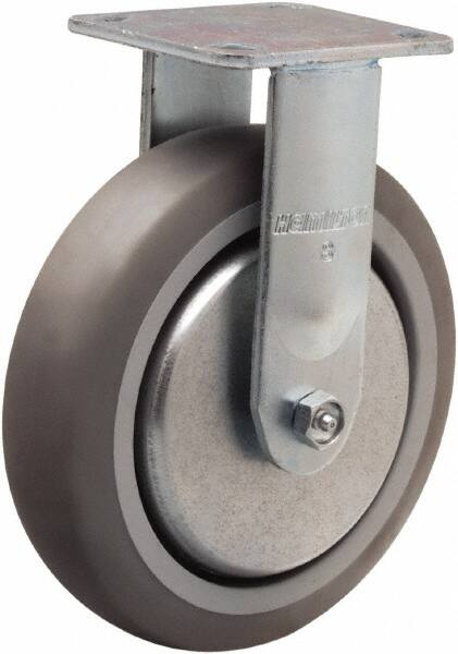 Hamilton - 8" Diam x 2" Wide x 9-1/2" OAH Top Plate Mount Rigid Caster - Rubber Mold on Polyolefin, 500 Lb Capacity, Straight Roller Bearing, 4 x 4-1/2" Plate - Americas Industrial Supply