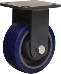 Hamilton - 5" Diam x 2" Wide x 6-1/2" OAH Top Plate Mount Rigid Caster - Polyurethane Mold onto Cast Iron Center, 840 Lb Capacity, Tapered Roller Bearing, 4 x 4-1/2" Plate - Americas Industrial Supply