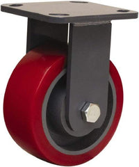 Hamilton - 5" Diam x 2" Wide x 6-1/2" OAH Top Plate Mount Rigid Caster - Polyurethane Mold onto Cast Iron Center, 1,250 Lb Capacity, Sealed Precision Ball Bearing, 4 x 4-1/2" Plate - Americas Industrial Supply