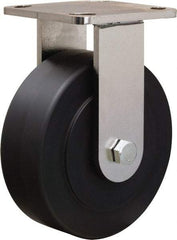 Hamilton - 6" Diam x 2" Wide x 7-1/2" OAH Top Plate Mount Rigid Caster - Nylon, 1,600 Lb Capacity, Stainless Steel Double Shielded Precision Ball Bearing, 4 x 4-1/2" Plate - Americas Industrial Supply