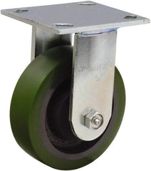 Hamilton - 5" Diam x 1-1/2" Wide x 6-1/8" OAH Top Plate Mount Rigid Caster - Polyurethane Mold onto Cast Iron Center, 550 Lb Capacity, Straight Roller Bearing, 4 x 4-1/2" Plate - Americas Industrial Supply