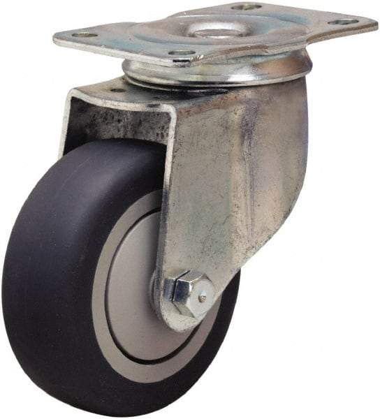 Hamilton - 3-1/2" Diam x 1-3/8" Wide x 4-13/16" OAH Top Plate Mount Swivel Caster - Rubber Mold on Polyolefin, 240 Lb Capacity, Precision Ball Bearing, 2-1/2 x 3-3/4" Plate - Americas Industrial Supply