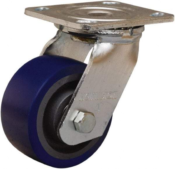 Hamilton - 4" Diam x 2" Wide x 5-5/8" OAH Top Plate Mount Swivel Caster - Polyurethane Mold onto Cast Iron Center, 600 Lb Capacity, Sealed Precision Ball Bearing, 4 x 4-1/2" Plate - Americas Industrial Supply
