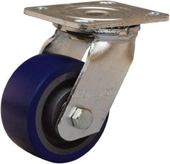 Hamilton - 4" Diam x 2" Wide x 5-5/8" OAH Top Plate Mount Swivel Caster - Polyurethane Mold onto Cast Iron Center, 600 Lb Capacity, Sealed Precision Ball Bearing, 4 x 4-1/2" Plate - Americas Industrial Supply