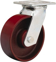 Hamilton - 6" Diam x 2" Wide x 7-1/2" OAH Top Plate Mount Swivel Caster - Cast Iron, 1,250 Lb Capacity, Precision Ball Bearing, 4 x 4-1/2" Plate - Americas Industrial Supply