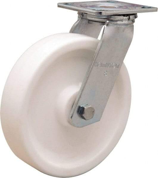 Hamilton - 8" Diam x 2" Wide x 9-1/2" OAH Top Plate Mount Swivel Caster - Polyolefin, 900 Lb Capacity, Delrin Bearing, 4 x 4-1/2" Plate - Americas Industrial Supply