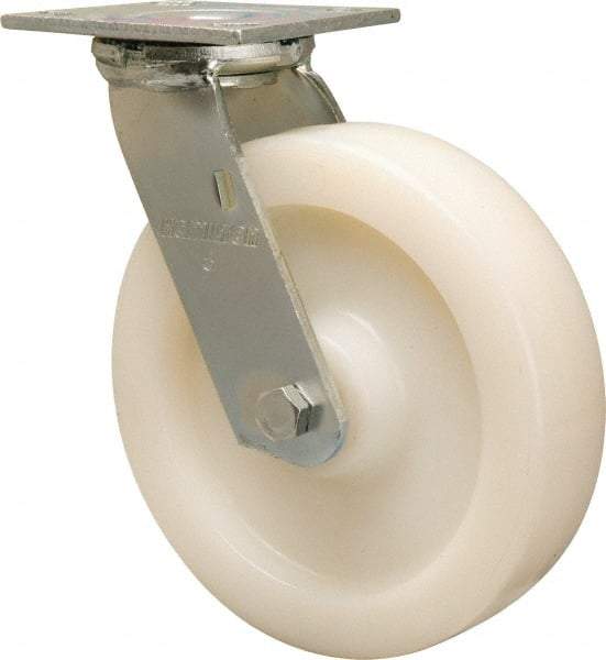 Hamilton - 8" Diam x 2" Wide x 9-1/2" OAH Top Plate Mount Swivel Caster - Nylon, 1,100 Lb Capacity, Sealed Precision Ball Bearing, 4 x 4-1/2" Plate - Americas Industrial Supply