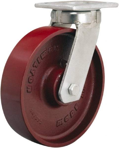 Hamilton - 8" Diam x 2" Wide x 9-1/2" OAH Top Plate Mount Swivel Caster - Cast Iron, 1,500 Lb Capacity, Sealed Precision Ball Bearing, 4 x 4-1/2" Plate - Americas Industrial Supply