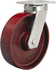 Hamilton - 8" Diam x 2" Wide x 9-1/2" OAH Top Plate Mount Swivel Caster - Cast Iron, 1,500 Lb Capacity, Sealed Precision Ball Bearing, 4 x 4-1/2" Plate - Americas Industrial Supply