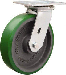 Hamilton - 8" Diam x 2" Wide x 9-1/2" OAH Top Plate Mount Swivel Caster - Polyurethane Mold onto Cast Iron Center, 1,500 Lb Capacity, Sealed Precision Ball Bearing, 4-1/2 x 6-1/4" Plate - Americas Industrial Supply