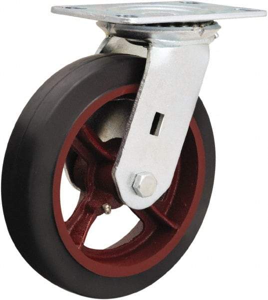Hamilton - 8" Diam x 2" Wide x 9-1/2" OAH Top Plate Mount Swivel Caster - Rubber Mold on Cast Iron, 500 Lb Capacity, Straight Roller Bearing, 4-1/2 x 6-1/4" Plate - Americas Industrial Supply