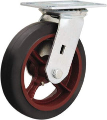 Hamilton - 8" Diam x 2" Wide x 9-1/2" OAH Top Plate Mount Swivel Caster - Rubber Mold on Cast Iron, 500 Lb Capacity, Straight Roller Bearing, 4-1/2 x 6-1/4" Plate - Americas Industrial Supply