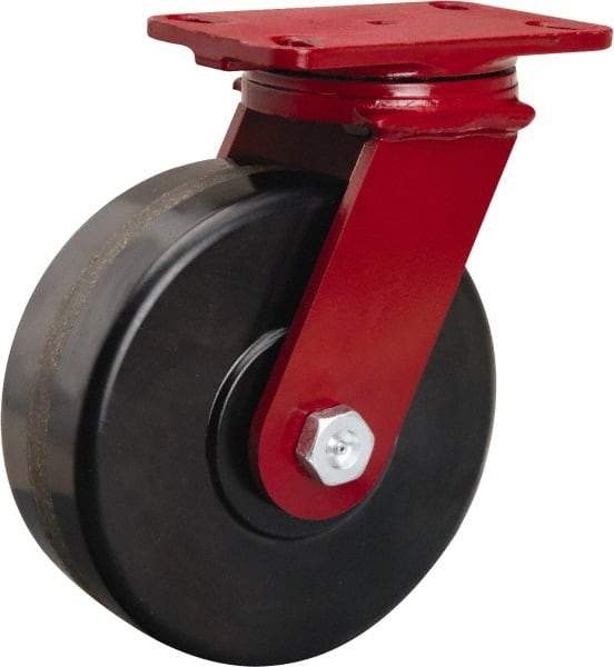 Hamilton - 8" Diam x 3" Wide x 10-1/8" OAH Top Plate Mount Swivel Caster - Phenolic, 2,200 Lb Capacity, Straight Roller Bearing, 4-1/2 x 6-1/2" Plate - Americas Industrial Supply