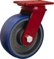 Hamilton - 8" Diam x 3" Wide x 10-1/8" OAH Top Plate Mount Swivel Caster - Polyurethane Mold onto Cast Iron Center, 2,000 Lb Capacity, Tapered Roller Bearing, 4-1/2 x 6-1/2" Plate - Americas Industrial Supply
