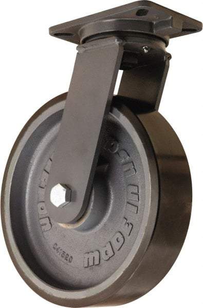 Hamilton - 12" Diam x 3" Wide x 15-1/2" OAH Top Plate Mount Swivel Caster - Polyurethane Mold onto Cast Iron Center, 4,000 Lb Capacity, Tapered Roller Bearing, 5-1/4 x 7-1/4" Plate - Americas Industrial Supply