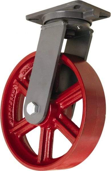 Hamilton - 12" Diam x 3" Wide x 15-1/2" OAH Top Plate Mount Swivel Caster - Cast Iron, 2,500 Lb Capacity, Tapered Roller Bearing, 5-1/4 x 7-1/4" Plate - Americas Industrial Supply