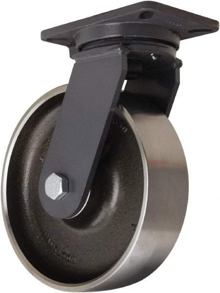 Hamilton - 10" Diam x 3" Wide x 12-1/2" OAH Top Plate Mount Swivel Caster - Forged Steel, 3,500 Lb Capacity, Sealed Precision Ball Bearing, 5-1/4 x 7-1/4" Plate - Americas Industrial Supply