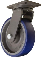 Hamilton - 10" Diam x 3" Wide x 12-1/2" OAH Top Plate Mount Swivel Caster - Polyurethane Mold onto Cast Iron Center, 2,400 Lb Capacity, Tapered Roller Bearing, 5-1/4 x 7-1/4" Plate - Americas Industrial Supply