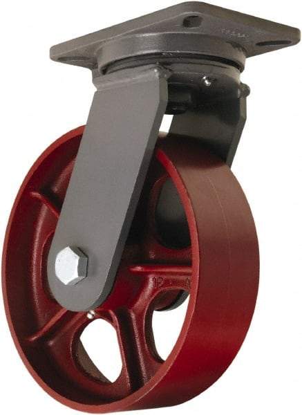 Hamilton - 10" Diam x 3" Wide x 12-1/2" OAH Top Plate Mount Swivel Caster - Cast Iron, 2,600 Lb Capacity, Tapered Roller Bearing, 5-1/4 x 7-1/4" Plate - Americas Industrial Supply
